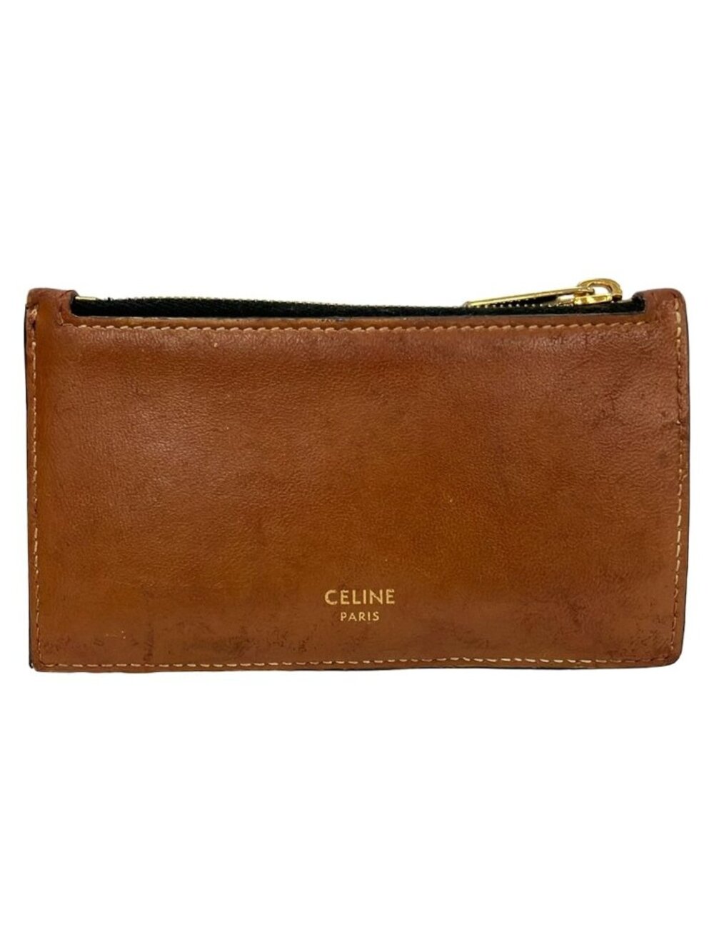 Celine Coin Purse Triomphe Canvas Dark Brown Light Card Case Leather